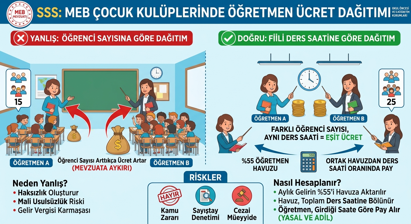 Çocuk kulübünde görev yapan öğretmene öğrenci sayısına veya öğrenci başına göre ücret ödenebilir mi?